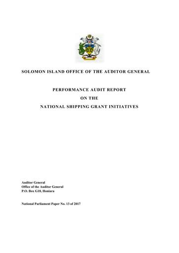 2017 Report on the National Shipping Grant Initiative