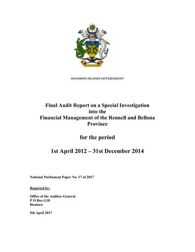 2017 Special Audit Report on Rennell-Bellona