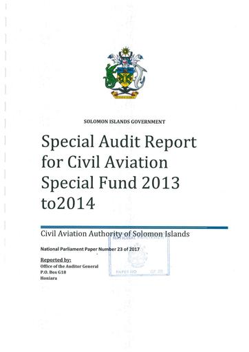 Special Audit Report for Aviation Special Fund 2013-2014